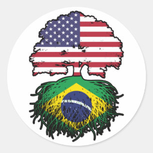 Brazil Brazilian American USA Tree Roots Flag Classic Round Sticker