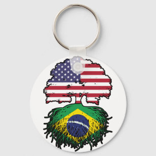Brazil Brazilian American USA Tree Roots Flag Keychain