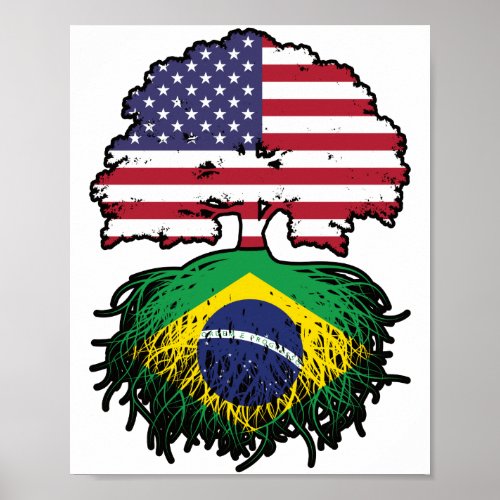 Brazil Brazilian American USA Tree Roots Flag Poster