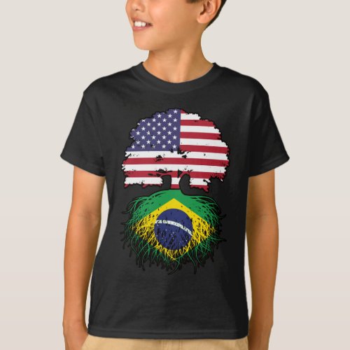 Brazil Brazilian American USA Tree Roots Flag T_Shirt
