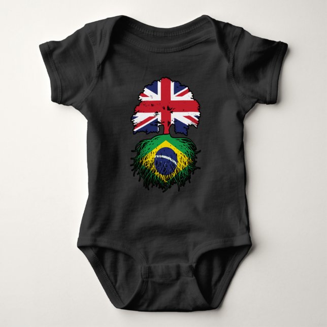 Brazil Brazilian British UK Tree Roots Flag Baby Bodysuit (Front)