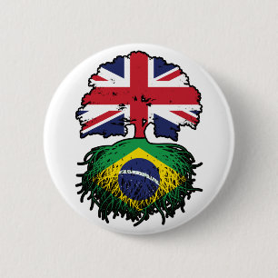 Brazil Brazilian British UK Tree Roots Flag Button