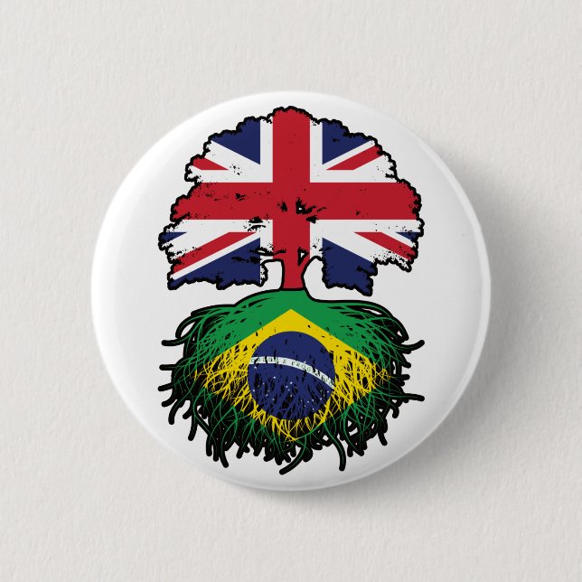 Brazil Brazilian British UK Tree Roots Flag Button (Front)
