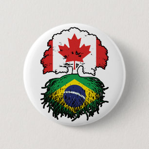 Brazil Brazilian Canadian Canada Tree Roots Flag Button