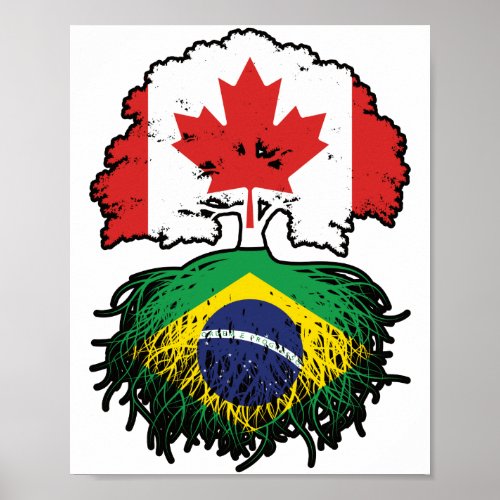 Brazil Brazilian Canadian Canada Tree Roots Flag Poster