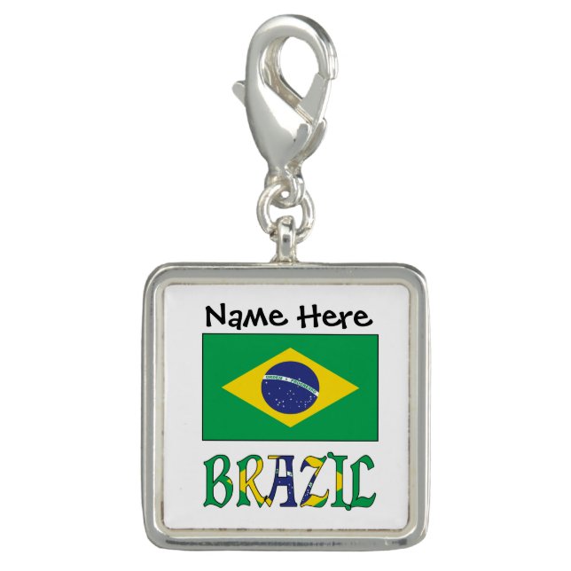 Brazil Brazilian Flag Black Personalization  Charm (Front)