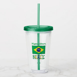 Brazil Brazilian Flag Green Personalized Name Acrylic Tumbler