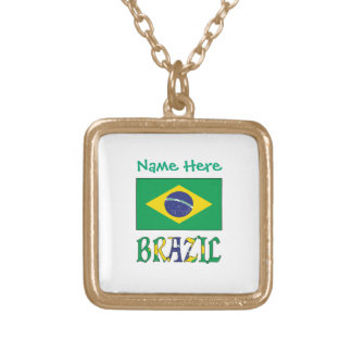 Brazil Brazilian Flag Green Personalized Name Gold Plated Necklace
