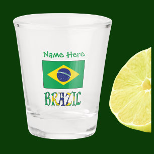 Brazil Brazilian Flag Green Personalized  Shot Glass