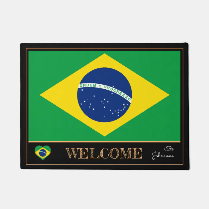 Door Mat With Flag Of Brazil Personalized Doormat Rug Housewarming Gift Family Welcome Mat Custom Funny Birthday New Year Gift