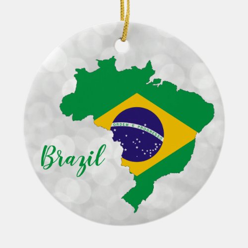 Brazil Brazilian Flag Map Christmas Ceramic Ornament