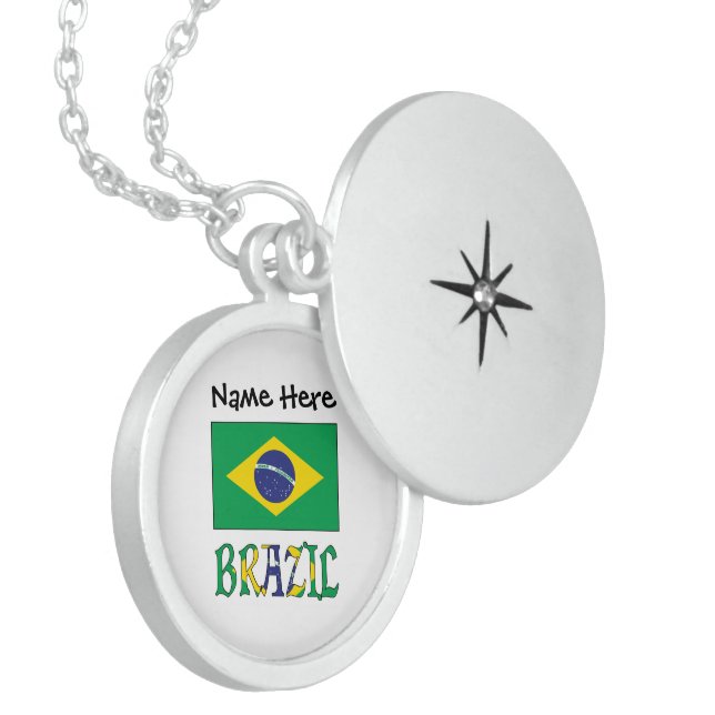 Brazil Brazilian Flag Personalized Locket Necklace (Front Left)
