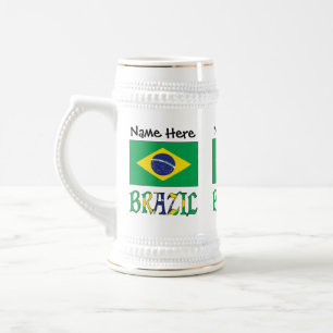 Brazil Brazilian Flag Personalized Name  Beer Stein