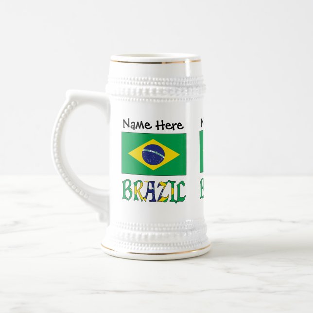 Brazil Brazilian Flag Personalized Name  Beer Stein (Left)