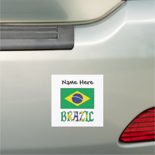 Brazil Brazilian Flag Personalized Name  Car Magnet