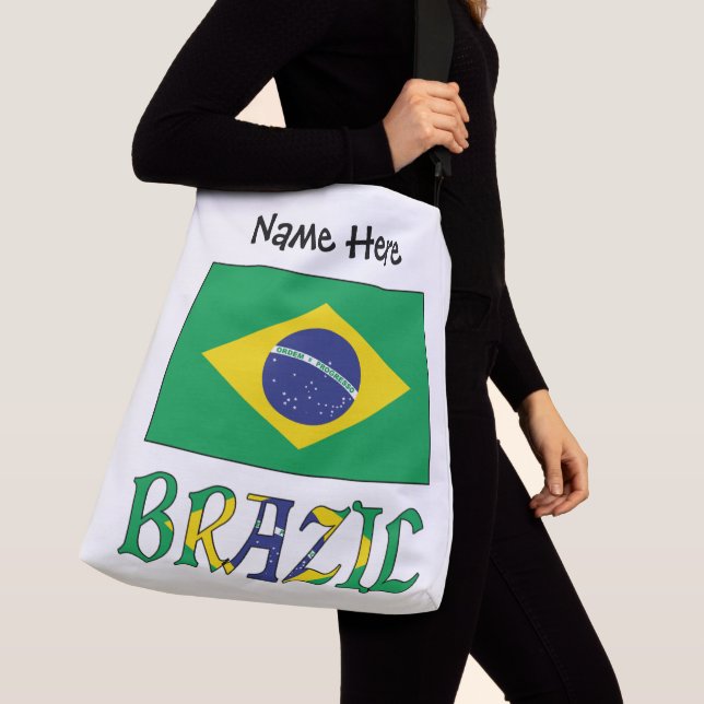 Brazil Brazilian Flag Personalized Name  Crossbody Bag (Close Up)