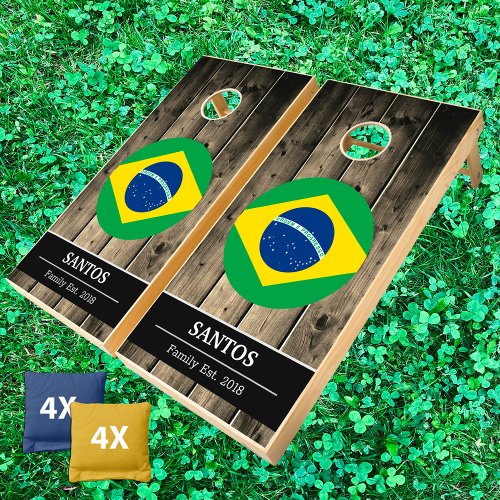 Brazil  Brazilian Flag Rustic Wood  Family fun Cornhole Set