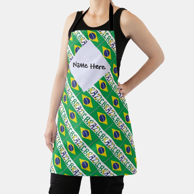 Brazil Brazilian Flag Tiled Black Personalized  Apron (Insitu)