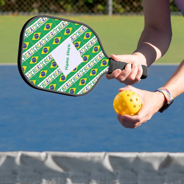 Brazil Brazilian Flag Tiled Green Personalization  Pickleball Paddle (Insitu)