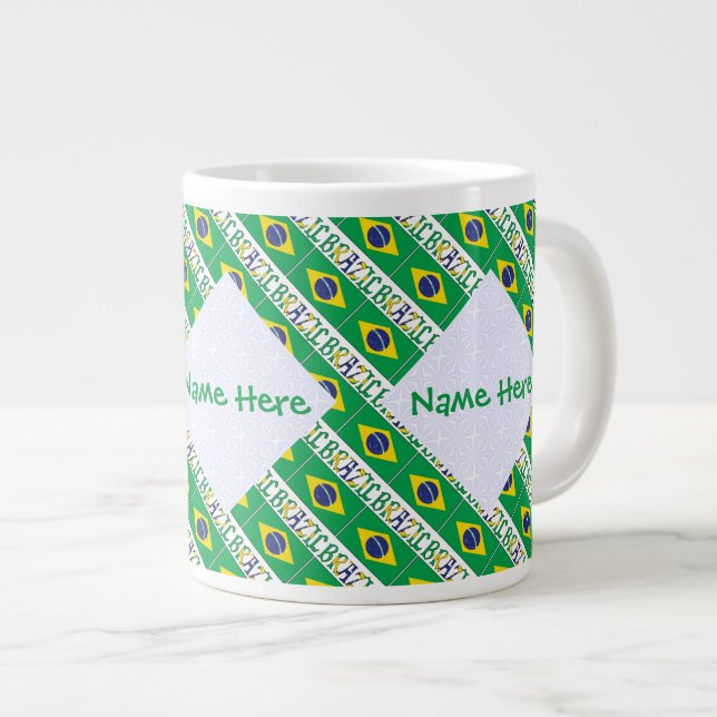 Brazil Brazilian Flag Tiled Green Personalized  Giant Coffee Mug (Front Right)