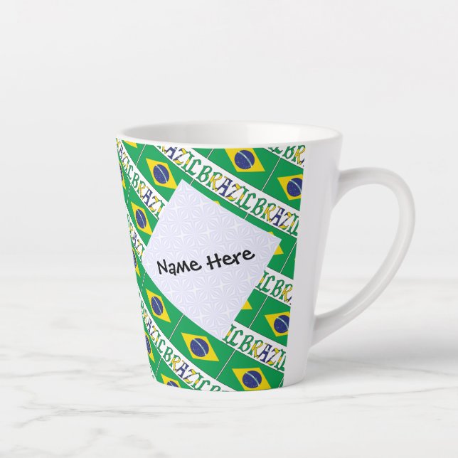 Brazil Brazilian Flag Tiled Personalized  Latte Mug (Right)