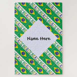 Brazil Brazilian Flag Tiled Personalized Name  Jigsaw Puzzle