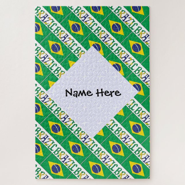 Brazil Brazilian Flag Tiled Personalized Name  Jigsaw Puzzle (Vertical)