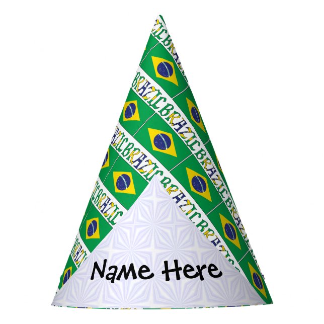 Brazil Brazilian Flag Tiled Personalized Name  Party Hat (Front)