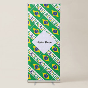 Brazil Brazilian Flag Tiled Personalized Text Retractable Banner