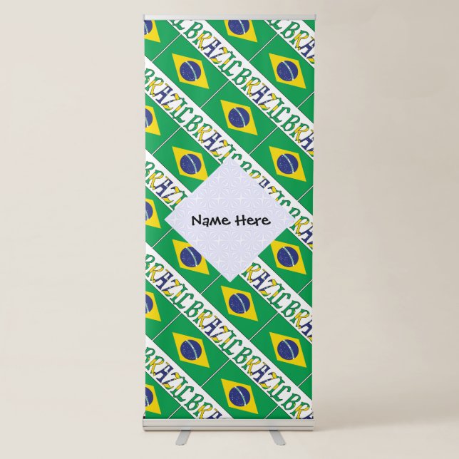 Brazil Brazilian Flag Tiled Personalized Text Retractable Banner (Front)