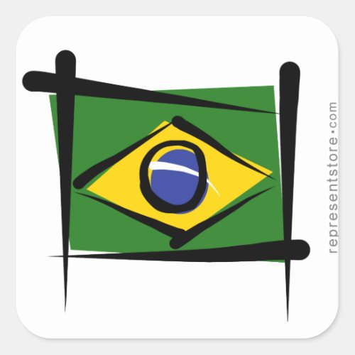 Brazil Brush Flag Square Sticker