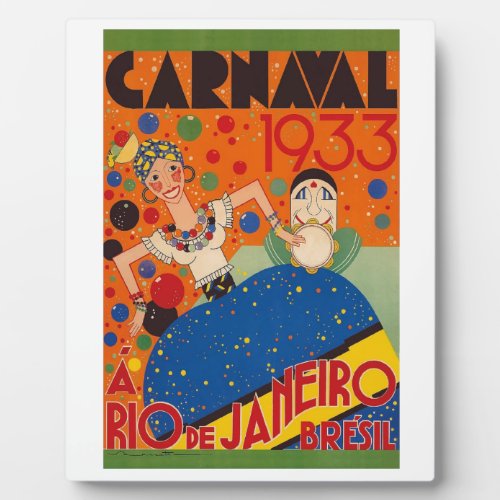 Brazil Carnival 1933 Vintage World Travel Poster Plaque