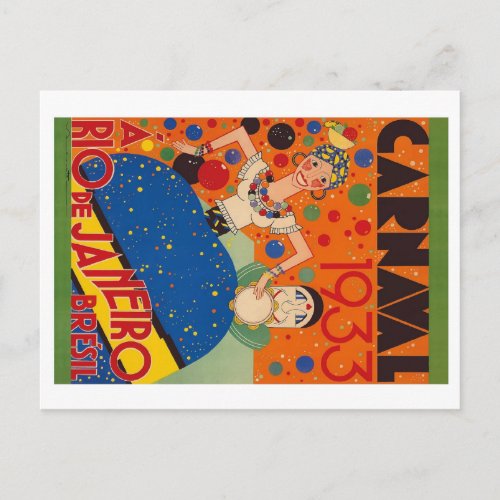 Brazil Carnival 1933 Vintage World Travel Poster Postcard