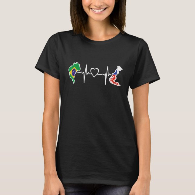 Brazil Chili Flag Brazilian Chilean Heartbeat T-Shirt (Front)