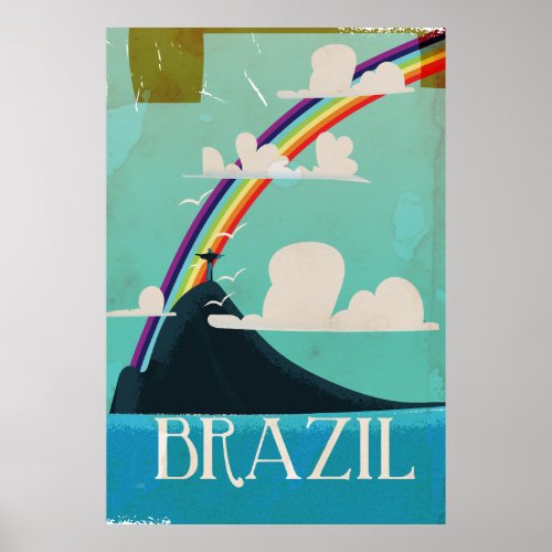 brazil christ the redeemer vintage travel poster