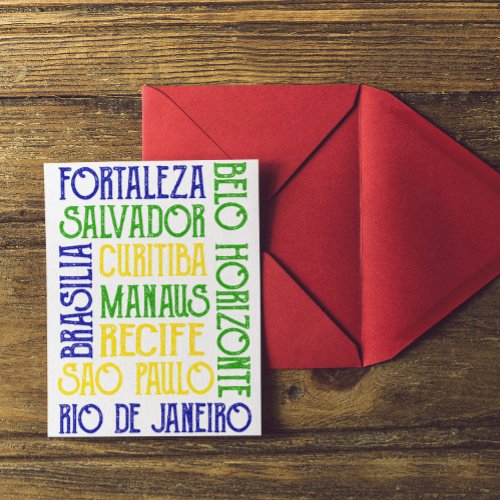 Brazil City Names Brazilian Flag Holiday Postcard