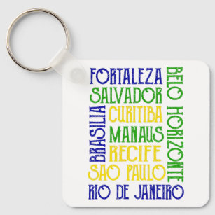 Brazil City Names Brazilian Flag Keychain