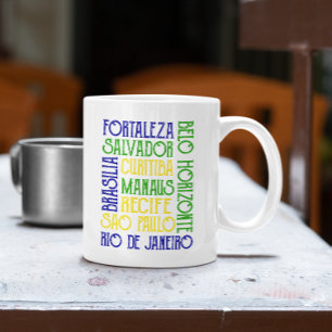 Brazil City Names Brazilian Flag Poster Coffee Mug
