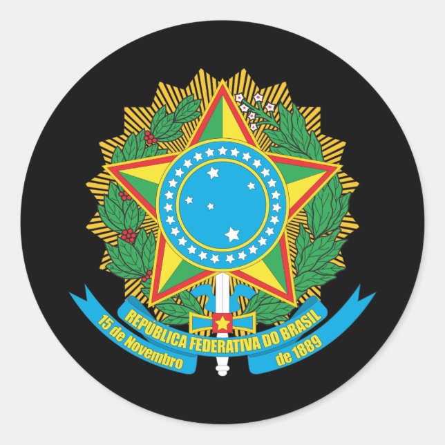 Brazil Coat Of Arms Classic Round Sticker (Front)