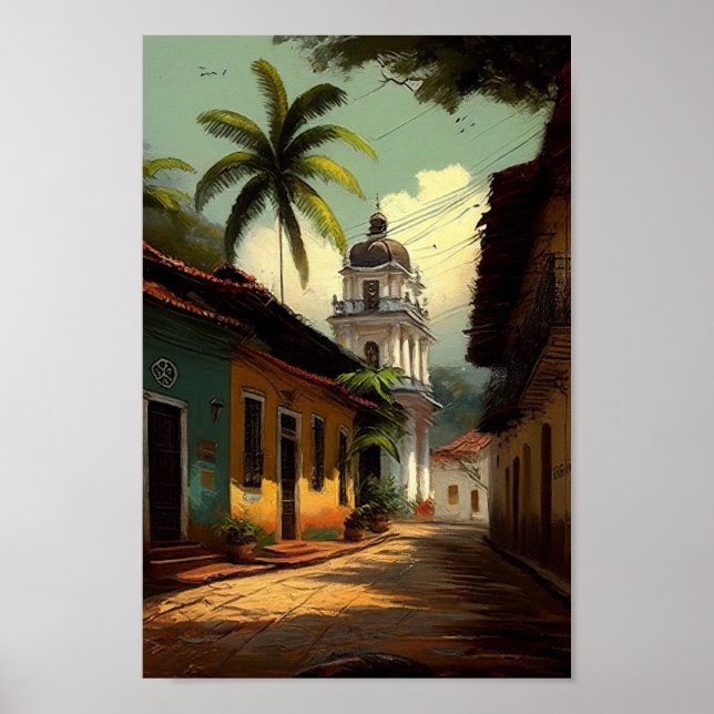 Brazil Colonial Villa, Palm Tree Wall Art Poster  (Front)