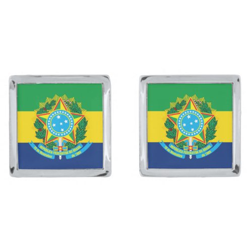 Brazil Flag and Coat Of Arms Patriotic Cufflinks