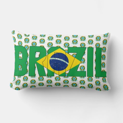 Brazil Flag and Coat of Arms Patriotic Lumbar Pillow