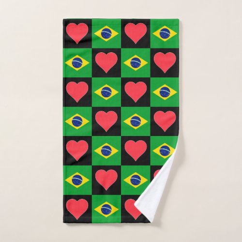 Brazil Flag and Heart Pattern Fun Brasil Brazilian Hand Towel
