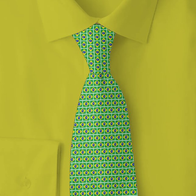 Brazil Flag Brick Pattern Neck Tie (Creator Uploaded)