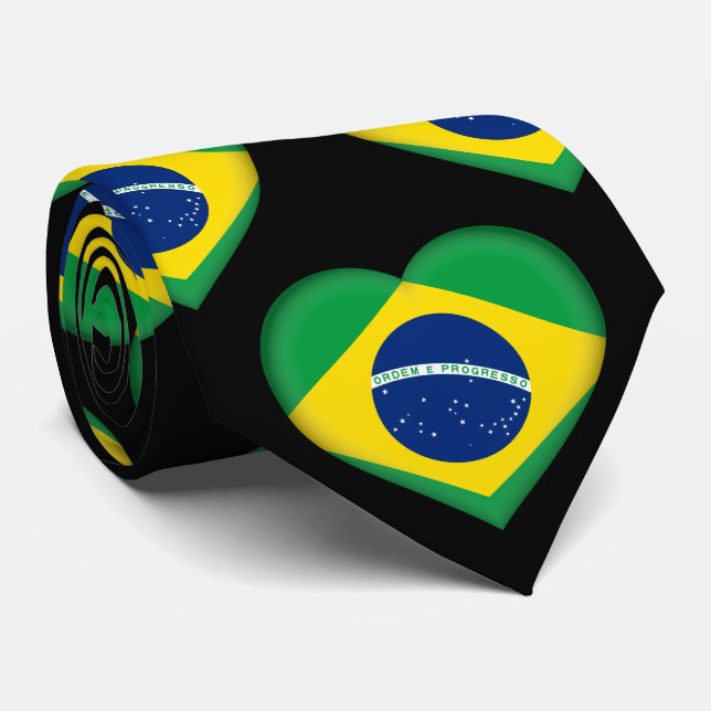 Brazil Flag Colors Heart Pattern Neck Tie (Rolled)