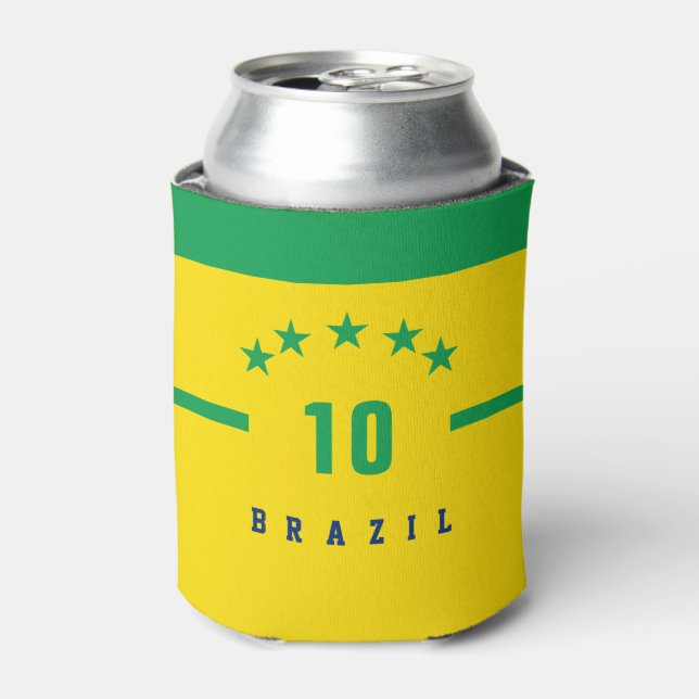 Brazil Flag Colors World Cup Soccer Can Cooler (Can Front)
