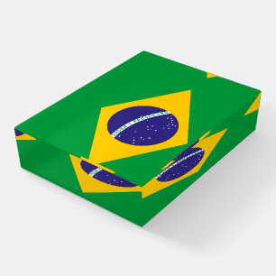 Brazil Flag Crystal Paperweight Office Desk Accent