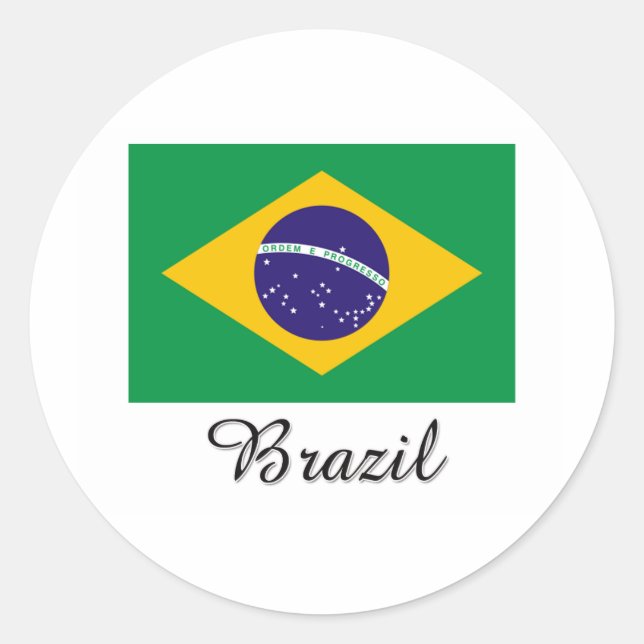 Brazil Flag Design Classic Round Sticker (Front)