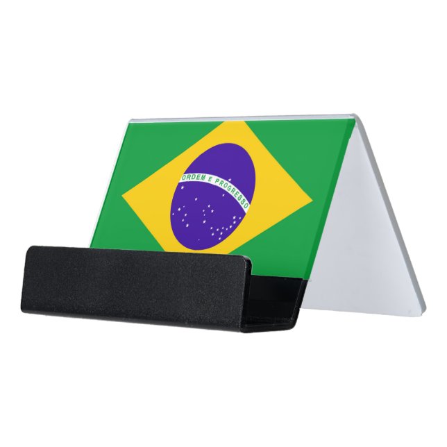 Brazil Flag Desk Business Card Holder (Angled Front)