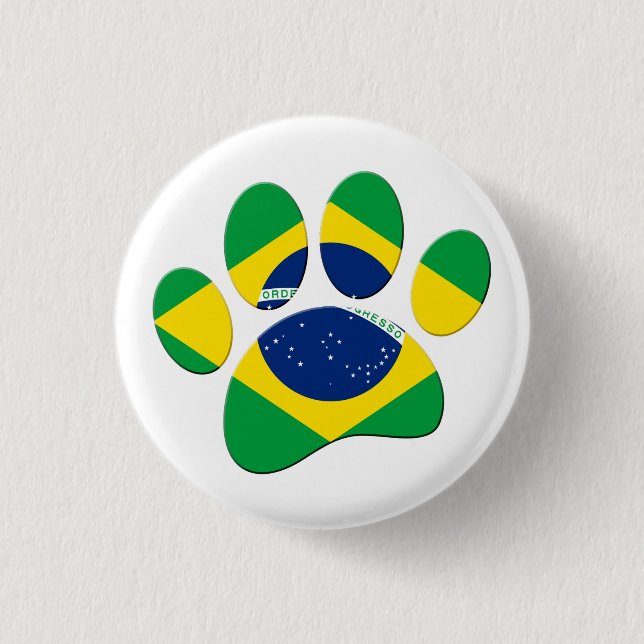 Brazil Flag Dog Paw Print Button (Front)